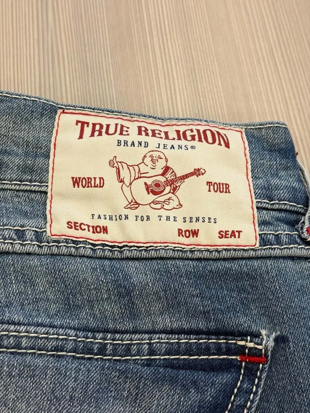 True Religion Vintage Men's Bootcut Flap Pocket Jeans with Contrast Stitching